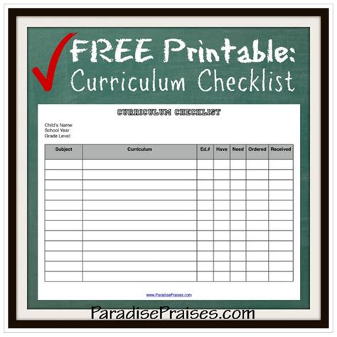 Free Homeschool Curriculum Checklist