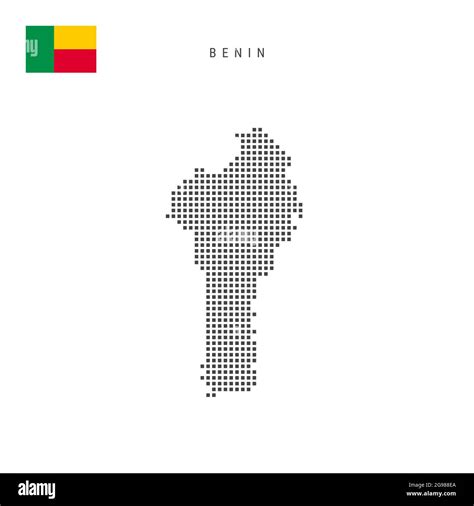 Square dots pattern map of Benin. Dahomey dotted pixel map with national flag isolated on white ...