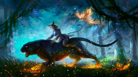 Lion Warrior Girl In Magical Forest For Hunt 4k Wallpaper,HD Artist Wallpapers,4k Wallpapers ...