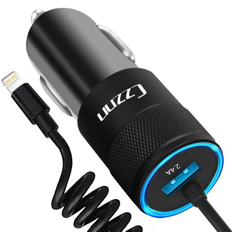 iPhone Car Charger, 4.8A Rapid USB Car Charger with Coiled Lightning ...