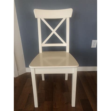 Ikea White Wooden Dining Chairs - Set of 6 - AptDeco