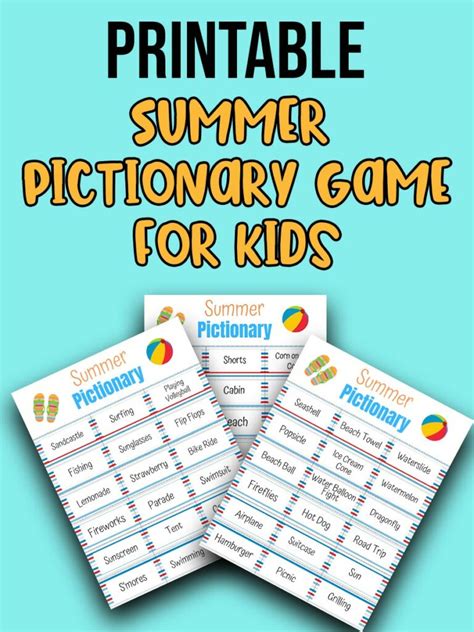 Printable Summer Pictionary Game for Kids