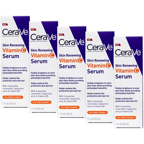 CeraVe Skin Renewing Vitamin C Serum with Ceramides, Hyaluronic Acid and Vitamin B5 1 fl oz Pack ...