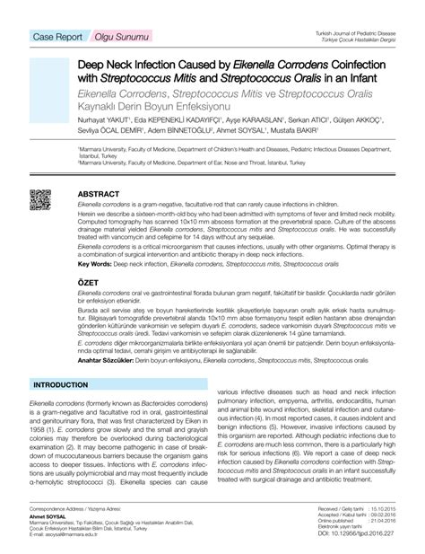 (PDF) Deep Neck Infection Caused by Eikenella Corrodens Coinfection with Streptococcus Mitis and ...