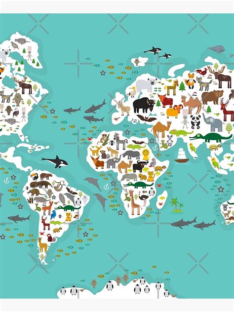 Cartoon animal world map for children and kids, Animals from all over ...