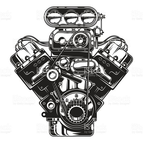 Isolated monochrome illustration of car engine on white background | Custom baggers, Car engine ...