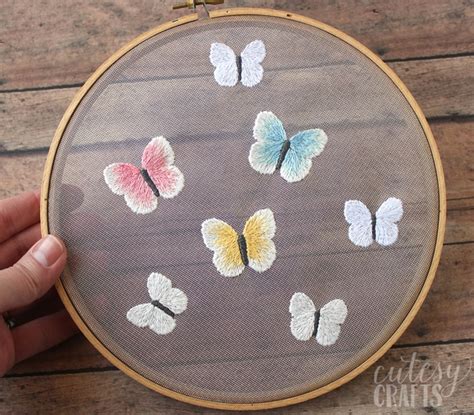 Butterfly Embroidery Hoop on Mesh - Cutesy Crafts