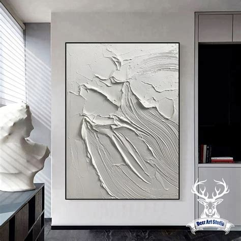 3D White Textured Painting White Textured Wall Art White Abstract Painting White 3D Minimalist ...