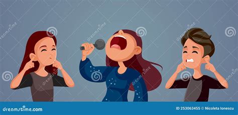 People Covering Their Ears at Karaoke Singer Vector Cartoon Stock ...