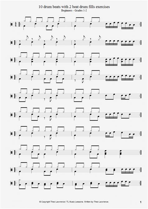 10 beginners drum beats with 2 beat drum fills exercises - PDF Download ...