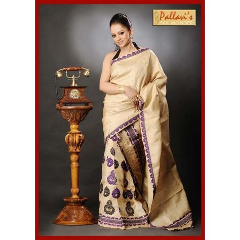 Assam 100% Pure Muga Silk Mekhela Chadar with Black and Purple motifs | Mekhela Chador ...