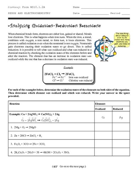 Oxidation Reduction Reactions Worksheet With Answers | TUTORE.ORG ...