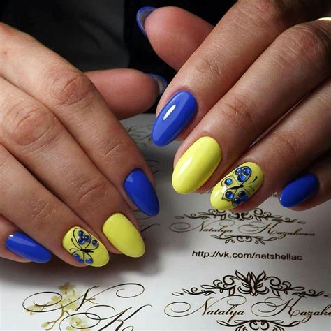 Yellow and blue | Blue nails, Yellow nails, Gel nails