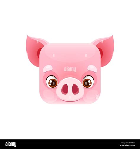 Cartoon pig kawaii square animal face, cute little piglet isolated ...