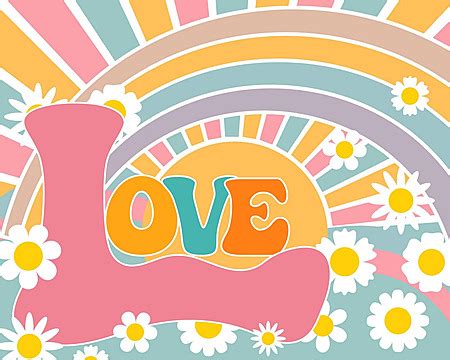 Handdrawn Hippie Love Lettering On Retro Background Groovy Slogan Love Nostalgic Vector, Groovy ...