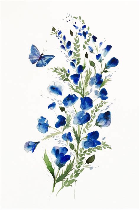 Flower Art, Watercolor Flowers, Blue and White Giclee Print, Blue and White, Beach Painting ...