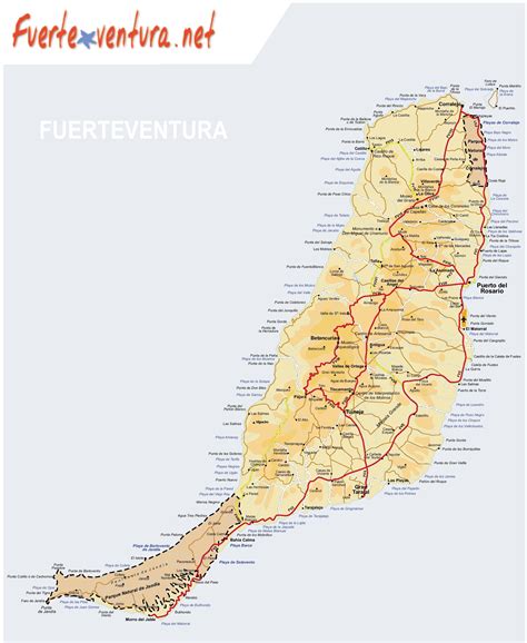 Large detailed map of Fuerteventura with beaches