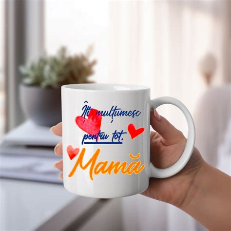 Cana alba personalizata cu textul Iti multumesc pentru tot Mama