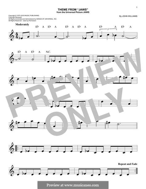 Theme from Jaws by J. Williams - sheet music on MusicaNeo