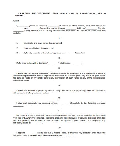 FREE 6+ Simple Will Forms in PDF | MS Word