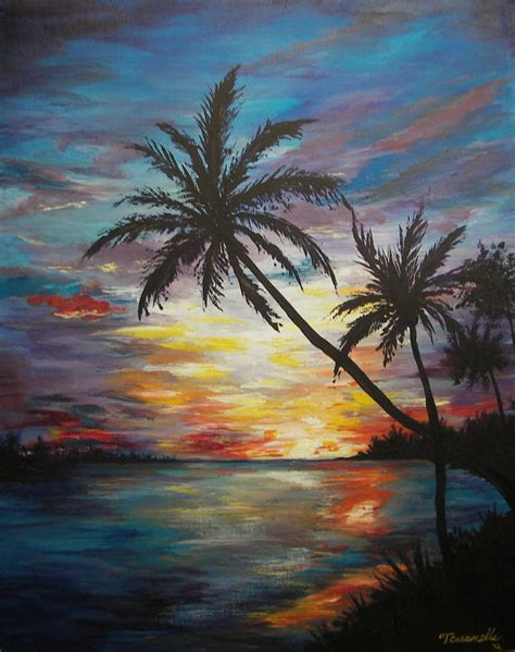 Tropical Sunset Painting by cusT0M on DeviantArt