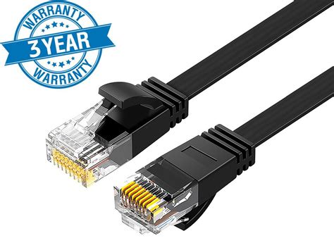 Cat 6 Ethernet Cable 50 ft Black Long Internet Network Cable High Speed Flat LAN Cable RJ45 Cord ...