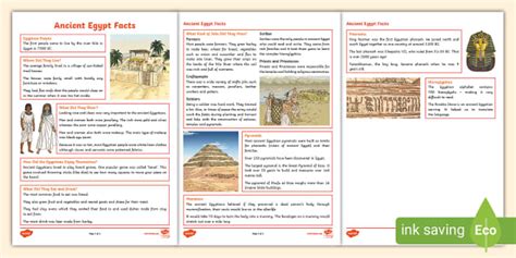 Ancient Egypt Basic Facts Sheet - Ancient Egypt Facts