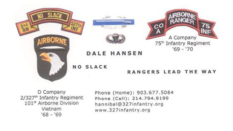 Military Business Card - 327 Infantry Veterans - Vietnam War