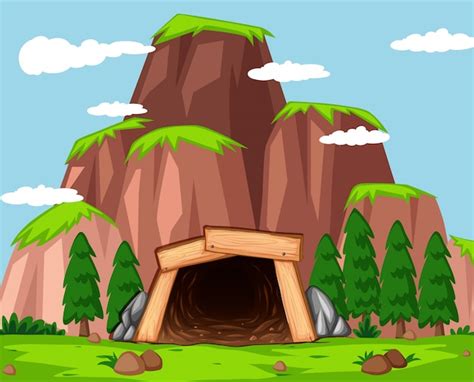 Mine entrance at the mountain illustration Vector | Free Download