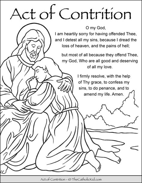 Act of Contrition Prayer Kids Coloring Page Printout - TheCatholicKid.com | Catholic coloring ...