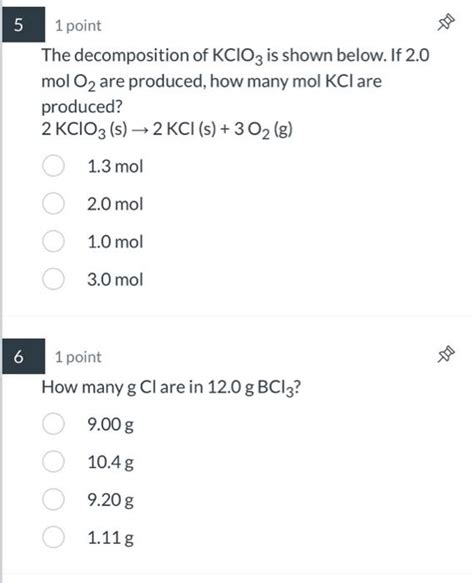 Solved 1 point The decomposition of KClO3 is shown below. If | Chegg.com