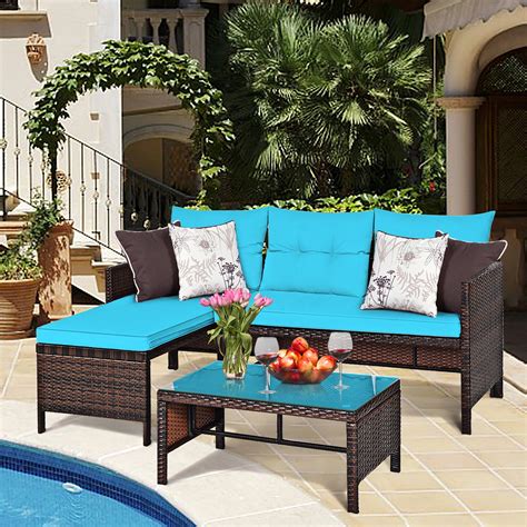 Costway 3PCS Patio Wicker Rattan Sofa Set Outdoor Sectional Conversation Set Turquoise - Walmart ...