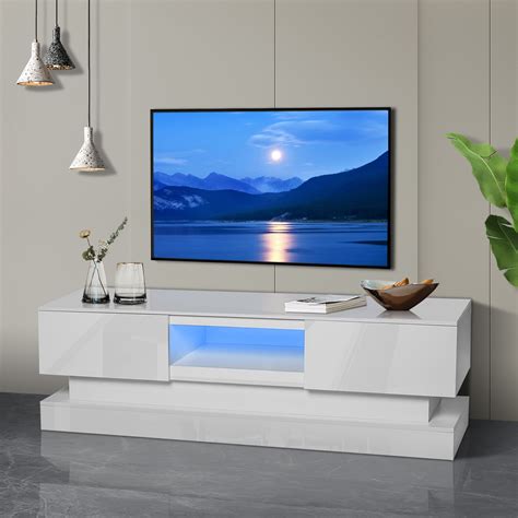 51inch Modern LED TV Stand with 2 Drawers, Storage TV Cabinet with 16 Colors Adjustable LED ...