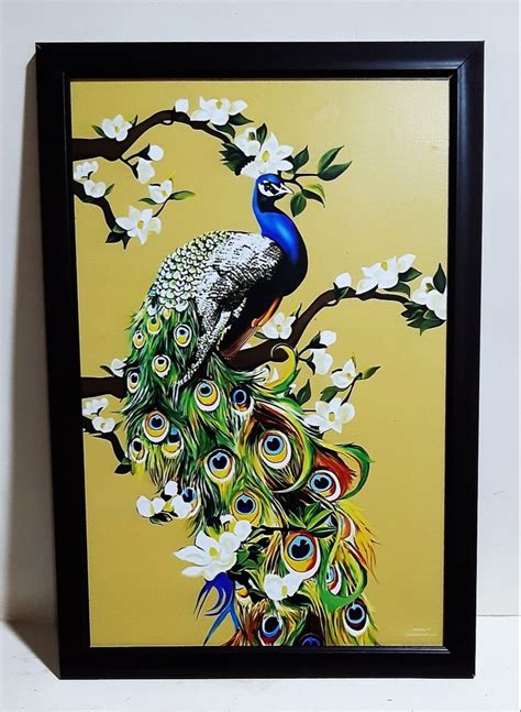 Canvas Synthetic Wood Peacock Wall Painting, For Decoration, Size: 12x18 Inch And 18x24 Inch at ...