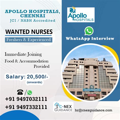 Nursing Recruitment for Apollo Hospitals, Chennai - C-Nex Guidance ...