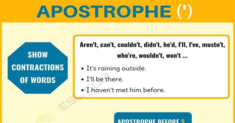 Apostrophe (') When to Use an Apostrophe in English • 7ESL