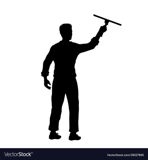Man cleaning window black silhouette cleaner Vector Image