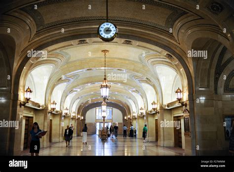 Interior of City Hall lobby, Chicago, Illinois. Local government building in downtown Chicago ...