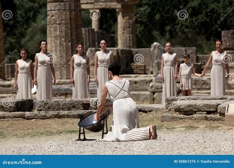 High Priestess, the Olympic Flame during the Torch Lighting Ceremony of ...