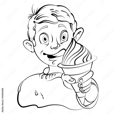 Cartoon little boy eating ice cream. Drawing style. Stock Vector ...