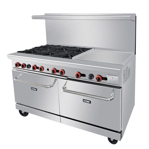 Heavy Duty 60’’Gas 6 Burner Range With 24’’ Griddle and 2 Standard Ovens - Kitma Natural Gas ...