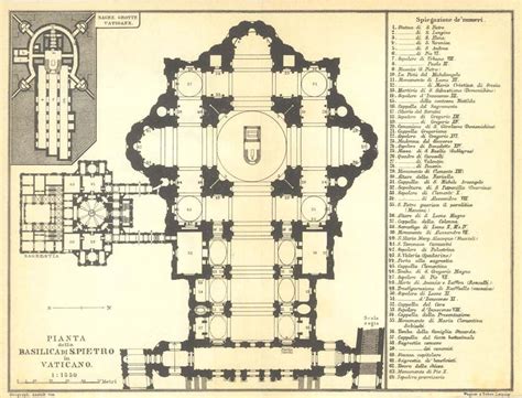 1926 St. Peters Basilica Floor Plan Vatican City Black and - Etsy | St ...