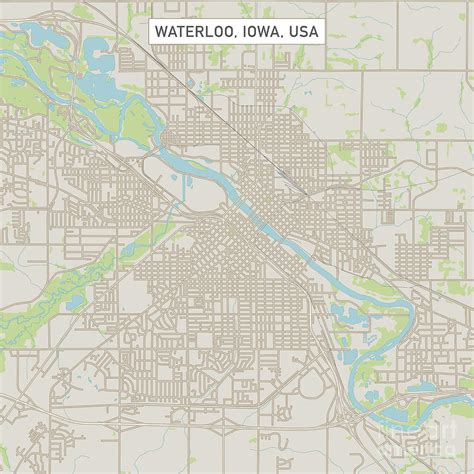 Waterloo Iowa US City Street Map Digital Art by Frank Ramspott - Fine Art America