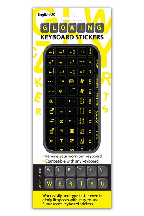 English UK Glowing Keyboard Stickers * The Original * • Crazy Cards by Meri Designs