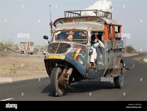 Vintage Indian Tempo Taxi bus in rural Madhya Pradesh, India Stock Photo, Royalty Free Image ...