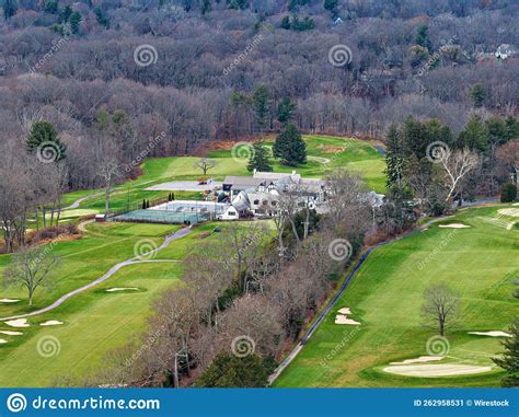 Aerial of Longmeadow Country Club in Late Fall Deciduous Trees Green ...