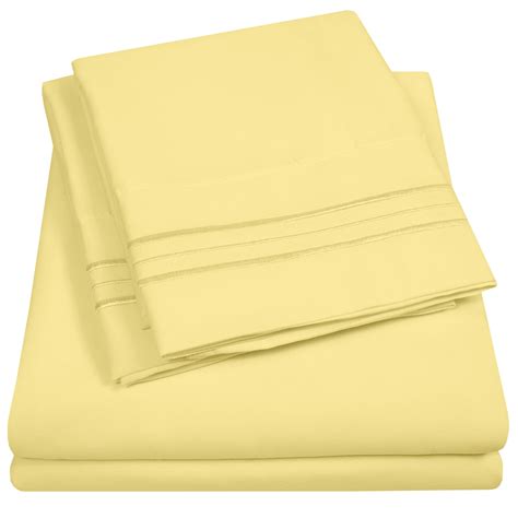 1800 Thread Count 4 Piece Deep Pocket Bedroom Bed Sheet Set Queen - Pale Yellow - Walmart.com