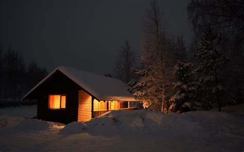 Snowy Log Cabin In Winter Wallpaper [1920x1200]