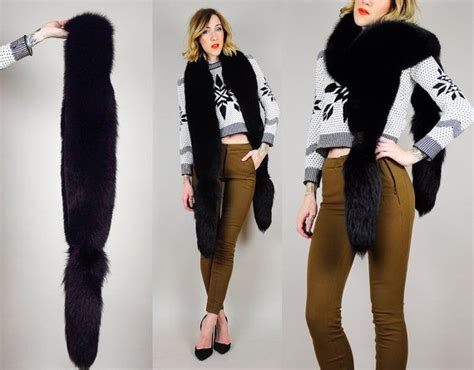 Vintage Black ARCTIC FOX Fur WRAP Boa Scarf Fox Tails Princess Shawl Coat Cape Jacket o/s on ...