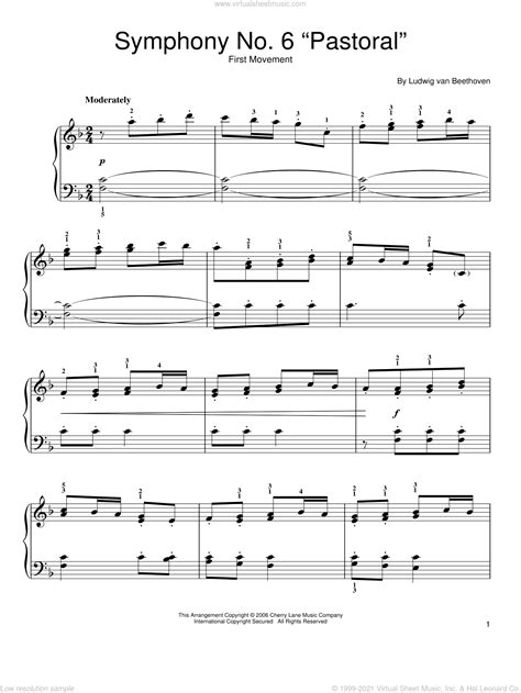 Beethoven - Symphony No. 6 In F Major ("Pastoral") First Movement sheet music for piano solo